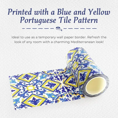 Miniatura 2 de Serenity Fair Washi Tape - Patrón de azulejos mediterráneos, suministros extra anchos de 4 pulgadas para álbumes de recortes, diario, calcomanías