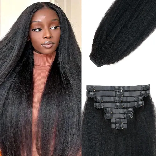 Miniatura 18 de Extensiones de cabello humano real con clip, 8 unidades, cabello humano Remy liso de seda suave natural, 4.23 oz, 20 pulgadas, negro natural #1B, 8