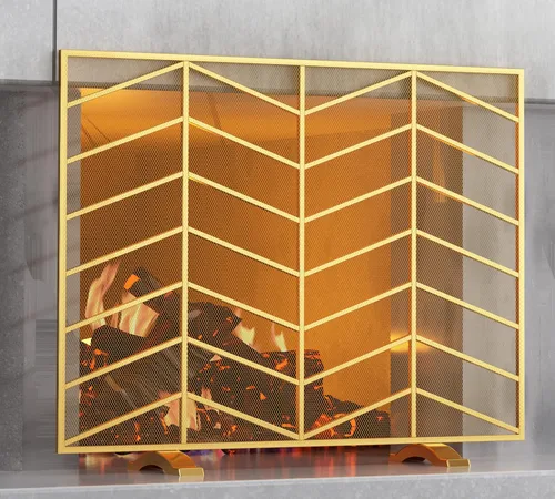 Miniatura 12 de Fire Beauty Panel único de chimenea de hierro forjado con malla de zigzag, protector contra chispas de fuego para sala de estar, decoración