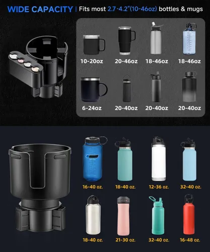 Miniatura 2 de GDQ Expansor de portavasos 2 en 1 para automóvil con organizador de monedas, base ajustable, ajuste universal para la mayoría de vehículos