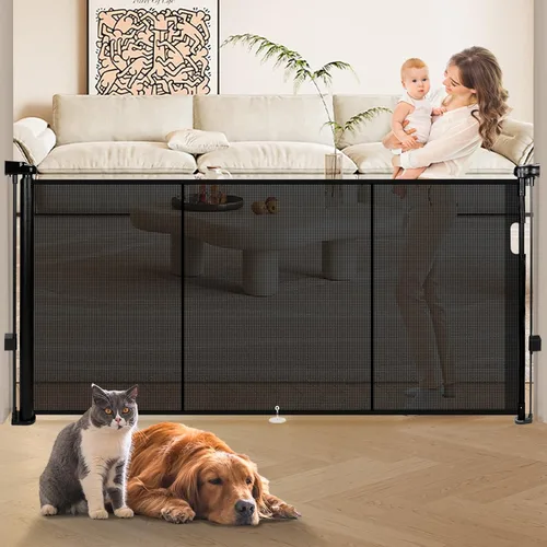Puerta retráctil para bebés de 55 pulgadas extra ancha, puerta retráctil para perros de 41 pulgadas de alto para escaleras, puertas, terrazas,