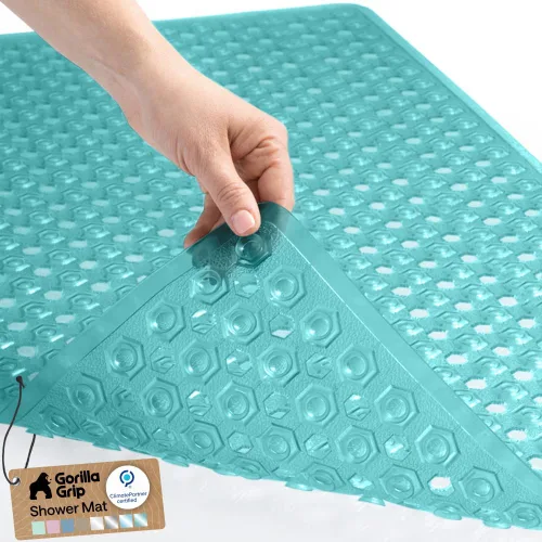 GORILLA GRIP Alfombrilla patentada para bañera y ducha, lavable a máquina, con ventosas y orificios de drenaje para mantener las bañeras limpias,