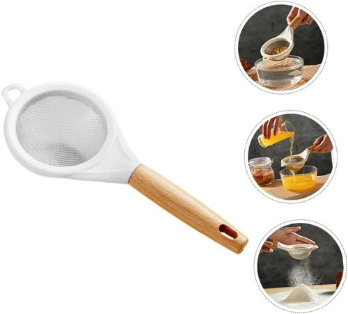 Miniatura 6 de Tamiz de harina de malla fina con mango de madera, pequeño tamiz de acero inoxidable para hornear azúcar en polvo, sal de cacao, filtro de cocina