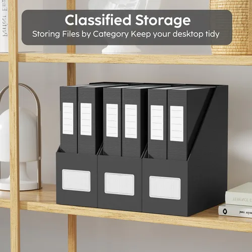 Miniatura 2 de JiaWei - Portarevistas negros, 3 paquetes de resistente estante de cartón, caja de archivo de organización de escritorio para estantes y escritorio