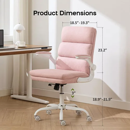 Miniatura 2 de amseatec Silla de Oficina Ajustable Silla de Escritorio Respaldo Medio Ejecutiva Cómoda de Tela Ergonómica Soporte para la Espalda Silla de Rosa