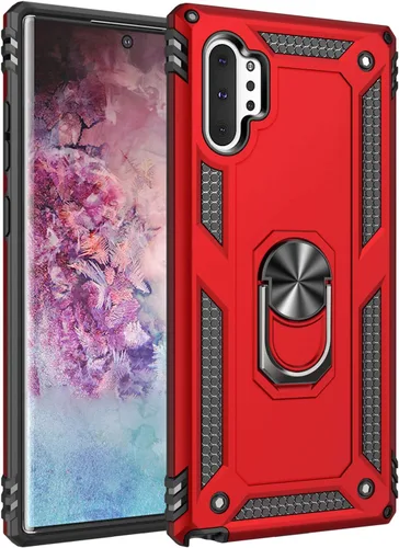 Funda de grado militar para Samsung Galaxy Note 10 Plus 5G, anillo giratorio de metal con soporte magnético para montaje en automóvil, funda a Rojo