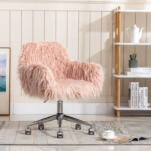 Miniatura 8 de KCC Silla de Escritorio de Oficina Esponjosa, Sillón Giratorio Moderno de Pelo Sintético con Ruedas, Sillas de Tocador de Acento Elegantes Suaves