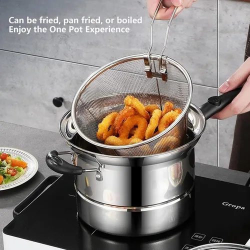 Miniatura 4 de Olla de acero inoxidable de 8.6 pulgadas con cesta y tapa, estante de vapor para cocinar versátil, uso en interiores y exteriores, cocina