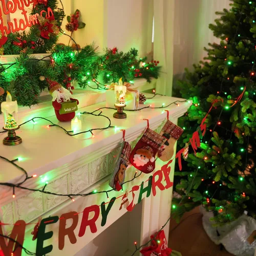 Miniatura 3 de OZS- Guirnalda de luces de Navidad rojas y verdes, paquete de 2 unidades enchufables entre sí, 164 pies en total, 400 focos LED para exteriores e