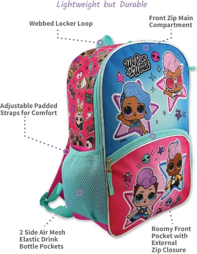 Miniatura 6 de L.O.L. Surprise! Muñecas Niñas 16" Mochila 5 piezas School Set, AzulRosa, Classic