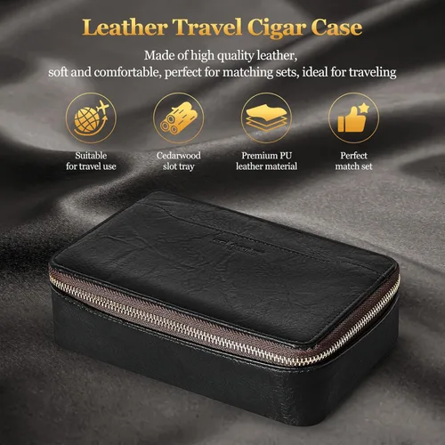 Miniatura 3 de Humidor de puros, humidor de puros de viaje de cuero, estuche portátil para puros con potenciador de tiro de puros y cortador de puros multifunción