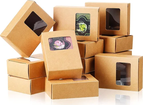 Miniatura 9 de Spakon 30 cajas de jabón de papel kraft blanco con ventana, 3.5 x 2.6 x 1.2 pulgadas, se adapta a hasta 4 jabones hechos a mano, caja de regalo
