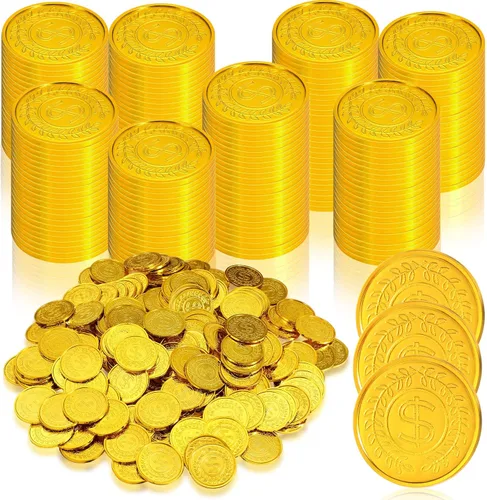 Miniatura 9 de Hanaive 600 monedas de oro pirata, monedas de juguete de tesoro de plástico, monedas falsas de San Patricio, doblón para regalos de fiesta pirata