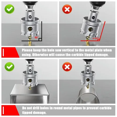 Miniatura 5 de Sierra perforadora de carburo de 1-1/2 pulgadas (1.496 in) para metal duro, cortador de agujeros con punta de carburo de tungsteno con broca piloto
