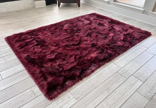 Miniatura 6 de LAMBZY Elegante y sofisticada alfombra rectangular de piel de oveja (beige, 2 x 3 pies)