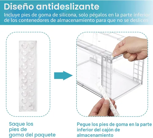 Miniatura 7 de Vtopmart Paquete de 4 cajones grandes apilables de almacenamiento de despensa de cocina, contenedores organizadores transparentes con asas