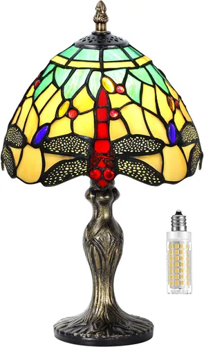 Miniatura 8 de Lámpara de mesa de vidrio teñido, estilo de cuentas de cristal de vidrio teñido, luz de mesa hecha a mano, luz nocturna de escritorio, mesita