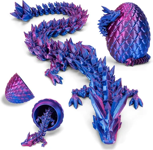 YILCER Huevo de Dragón Impreso en 3D de 12 Pulgadas, Juguetes Fidget de Dragón de Cristal Articulado Misterioso, Juguetes Sorpresa de Animales Láser