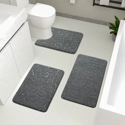Miniatura 26 de YIHOUSE Juego de 2 tapetes de baño de espuma viscoelástica, antideslizantes, absorbentes de agua, lavables, para fregadero, inodoro y suelo Negro