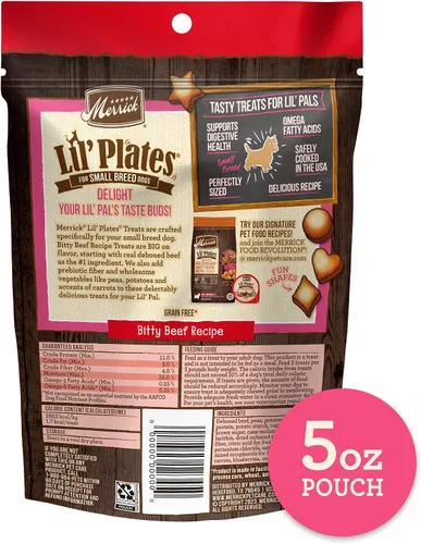 Miniatura 10 de Merrick Lil' Plates - Golosinas para perros pequeños sin granos, golosinas de entrenamiento naturales para perros pequeños, receta de carne de res