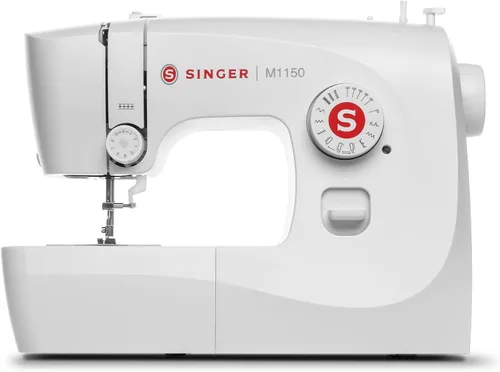 Máquina de coser portátil SINGER M1150 blanca – accesorios incluidos | 16 puntadas, bobina superior de inserción, ojales de 4 pasos, brazo libre,