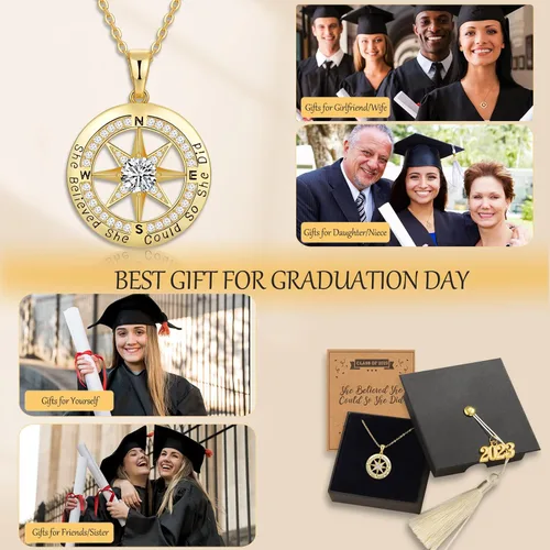Miniatura 3 de Regalos de graduación para ella 2023, collares de graduación para niñas, collar de brújula de plata esterlina S925 para mujer, regalo de joyería
