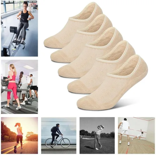 Miniatura 7 de Henwarry Calcetines de tobillo de algodón de corte bajo con cojín grueso para mujer, calcetines deportivos de malla para correr, 5 pares
