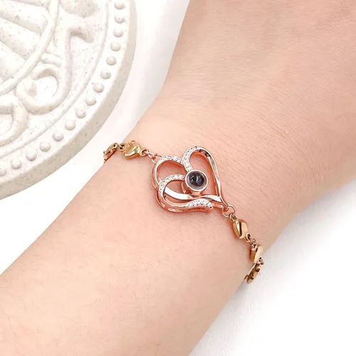 Miniatura 2 de Pulsera de cadena de corazón personalizada con texto en inglés "I Love You in 100 Language", regalos para mamá, esposa, novia