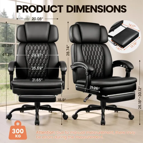 Miniatura 3 de TAVATA Silla de oficina ejecutiva de 400 libras con reposapiés, silla de oficina ergonómica grande y alta con soporte lumbar, respaldo alto Negro