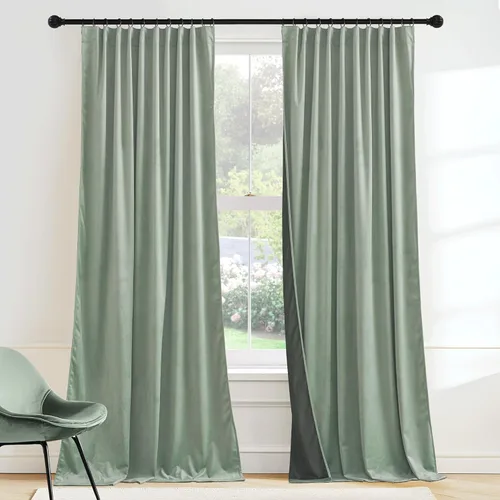 Miniatura 27 de RYB HOME Cortinas elegantes de terciopelo verde de 108 pulgadas de largo, bloqueo de luz, aislamiento térmico, elegantes cortinas de terciopelo