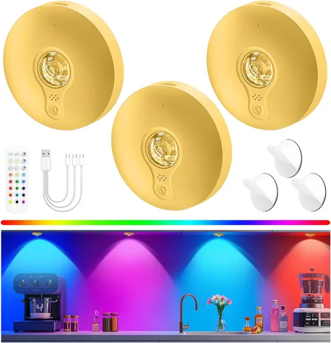 Miniatura 11 de Luces de disco recargables con control remoto, juego de 12 luces magnéticas para debajo del gabinete, luces LED de 1500mAh con control remoto, Blanco
