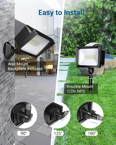 Miniatura 3 de DEWENWILS Paquete de 2 focos LED de 65 W para exteriores, luces de seguridad superbrillantes de 6670 LM controladas por interruptor, IP65 Negro-65
