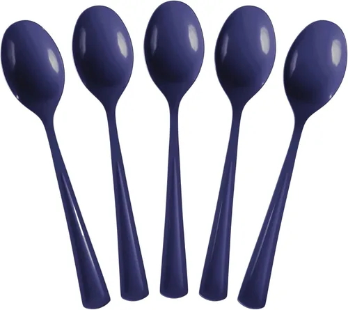 Miniatura 21 de Exquisite Cucharas de plástico moradas, 50 piezas, cucharas moradas, utensilios desechables, juego de cubiertos de plástico resistente