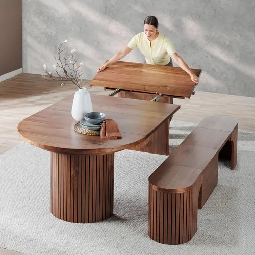 Miniatura 26 de Transformer Table - Mesa de comedor redonda extensible de madera maciza, mesa de comedor redonda extensible, muebles modernos que ahorran espacio