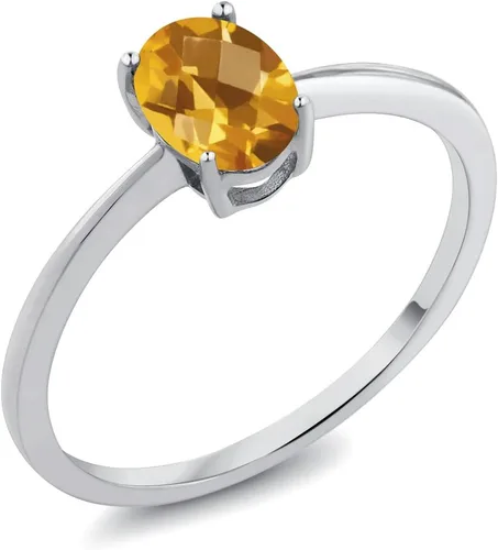 Miniatura 42 de Gem Stone King Anillo de compromiso solitario con piedra preciosa de oro blanco de 10 quilates, ovalado, 0.27 x 0.19 pulgadas, anillo de promesa