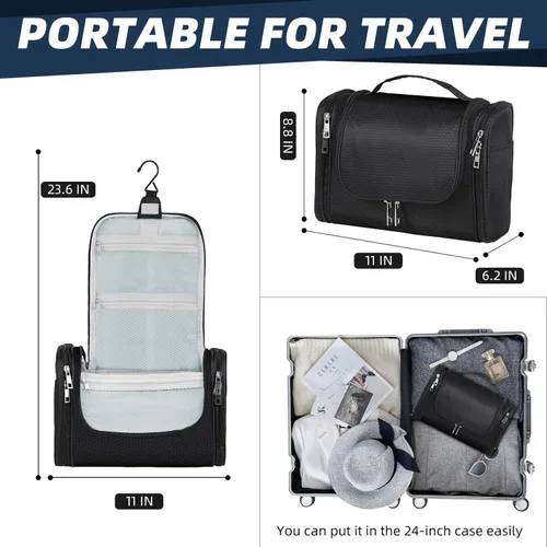 Miniatura 5 de Buruis - Neceser grande para hombres y mujeres, bolsa de viaje colgante para maquillaje, cosméticos, afeitado, artículos de tocador, kit Dopp