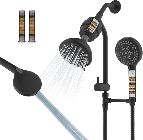 Miniatura 15 de Cabezal de ducha doble de metal de fácil alcance, alta presión de mano de 10 rociadores y cabezal de ducha de lluvia con brazo de extensión