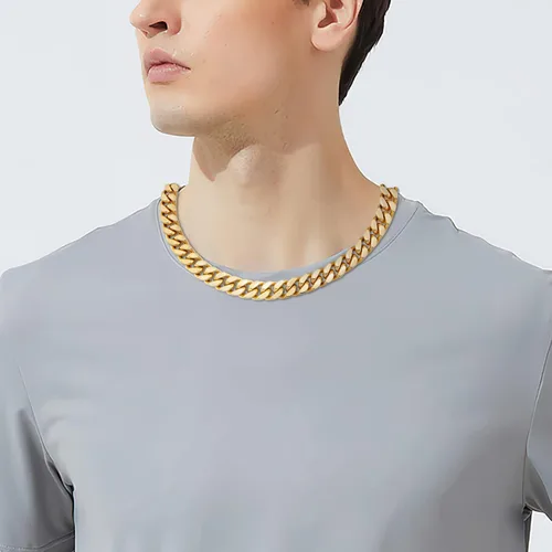 Miniatura 3 de GUQILA Cadena de eslabones cubanos para hombre, acero inoxidable, chapado en oro de 18 quilates, collar de cadena cubana de Miami, plata hip-hop