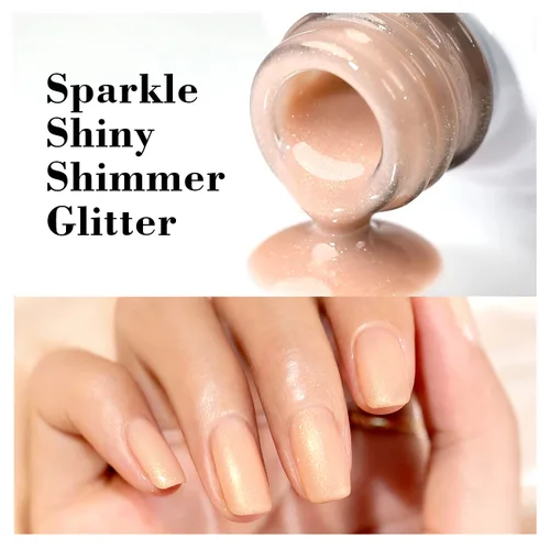 Miniatura 5 de RARJSM Esmalte de uñas en gel color albaricoque, dorado con brillantina, neutro, transparente, color nude, esmalte de gel para remojar para remojar