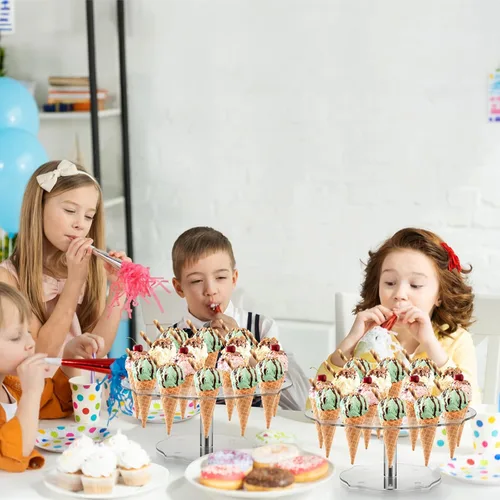 Miniatura 6 de yarlung Paquete de 2 soportes para cono de helado, soporte de exhibición de cono de gofre acrílico de 16 agujeros, estante transparente para sushi