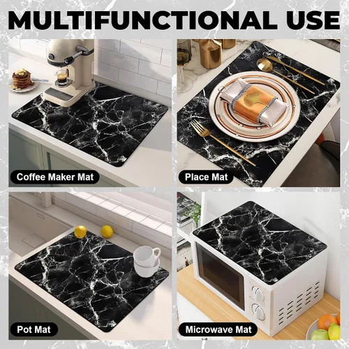 Miniatura 7 de Tapete para microondas, protector antideslizante resistente al calor, protector de mostrador, tapete impermeable y borrable sin lavado para Negro