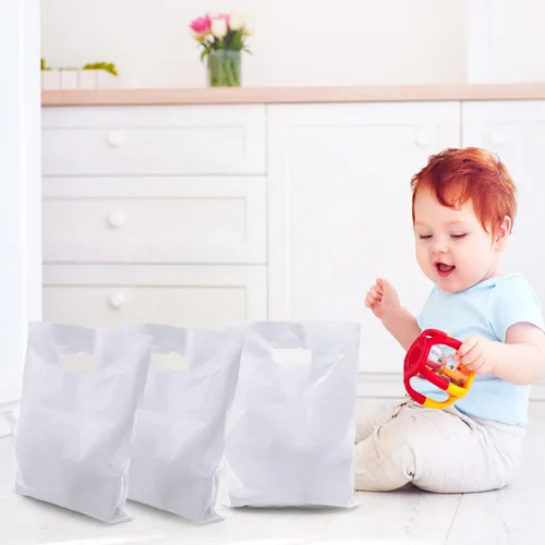 Miniatura 5 de 40 bolsas de regalo de plástico blanco para dulces, bolsas de plástico troqueladas para cumpleaños, baby shower, boda, fiesta