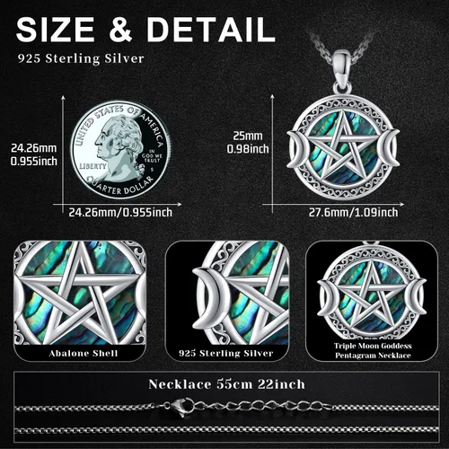 Miniatura 6 de Collar de diosa de triple luna de plata de ley 925 nudo celta pentagrama pentagrama collar con colgante de pentáculo agano wiccano amuleto mágico