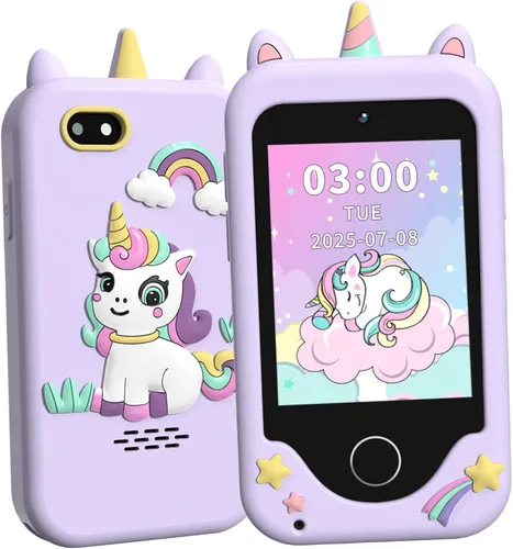 Teléfonos de juguete para niños para niñas de 3, 4, 5, 6, 7, 8 años, teléfono táctil para niños pequeños con cámara, reproductor de música MP3,