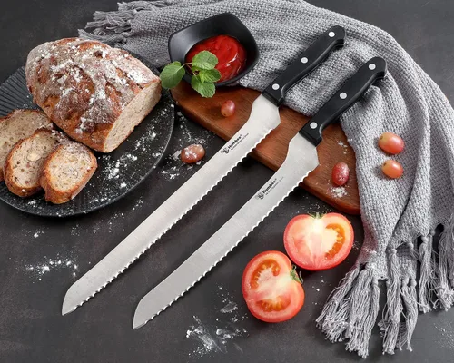 Miniatura 5 de Cuchillo de pan dentado de 10 pulgadas, hoja de acero inoxidable de alta calidad con borde ondulado, mango de espiga completa, afilado para pan