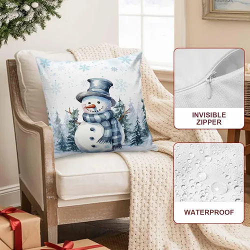 Miniatura 2 de Funda de almohada de invierno para exteriores, impermeables, paquete de 2 fundas de cojín con diseño de copos de nieve en acuarela de Navidad