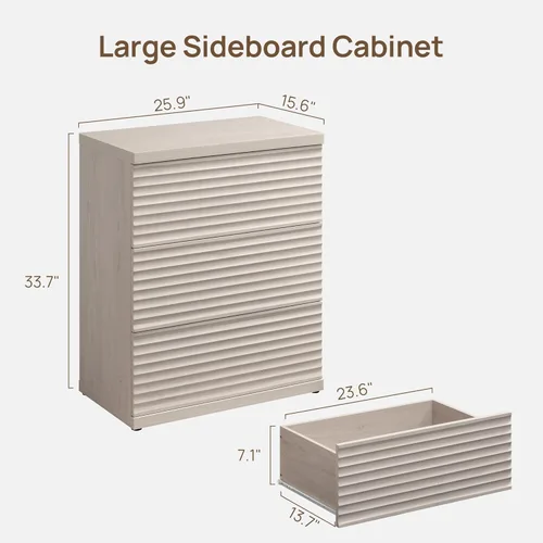 Miniatura 2 de SICOTAS Aparador buffet con almacenamiento, moderna credenza de acento acanalada con 3 cajones más grandes, mesa consola multimedia de mediados