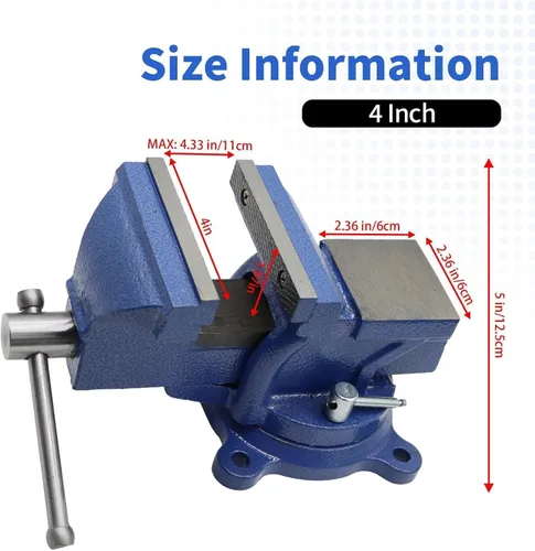 Miniatura 5 de Nakkaa - Tornillo de banco de 4" de hierro fundido dúctil con base de giro flexible de 360° con bloqueo de alta resistencia para el hogar