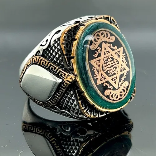 Miniatura 2 de Anillo de sello de Salomón de plata de Mercan Silver, anillo de estrella de David, anillo de sello de plata de ley, plata 925k
