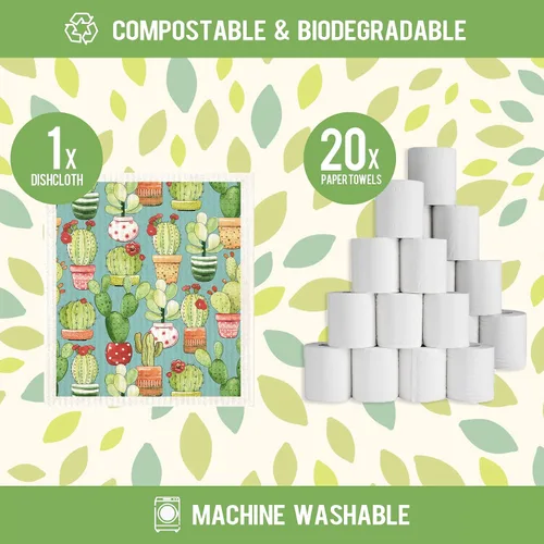 Miniatura 3 de Juego de 6 paños de cocina suecos de cactus reutilizables compostables, paños de cocina de esponja de celulosa